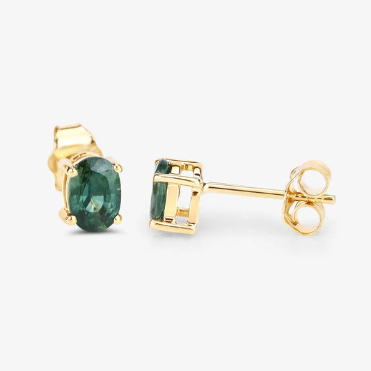 1.16 Carat Genuine Green Sapphire 14K Yellow Gold Earrings - GOLDISSEYA