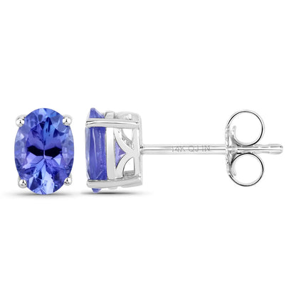 1.20 Carat Genuine Tanzanite 14K White Gold Earrings - GOLDISSEYA