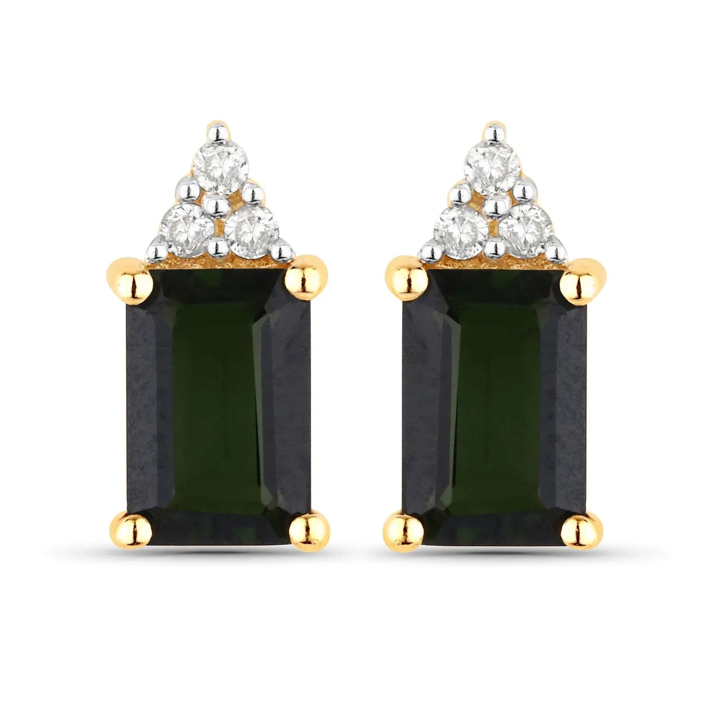 1.25 Carat Genuine Green Tourmaline and White Diamond 14K Yellow Gold Earrings - GOLDISSEYA