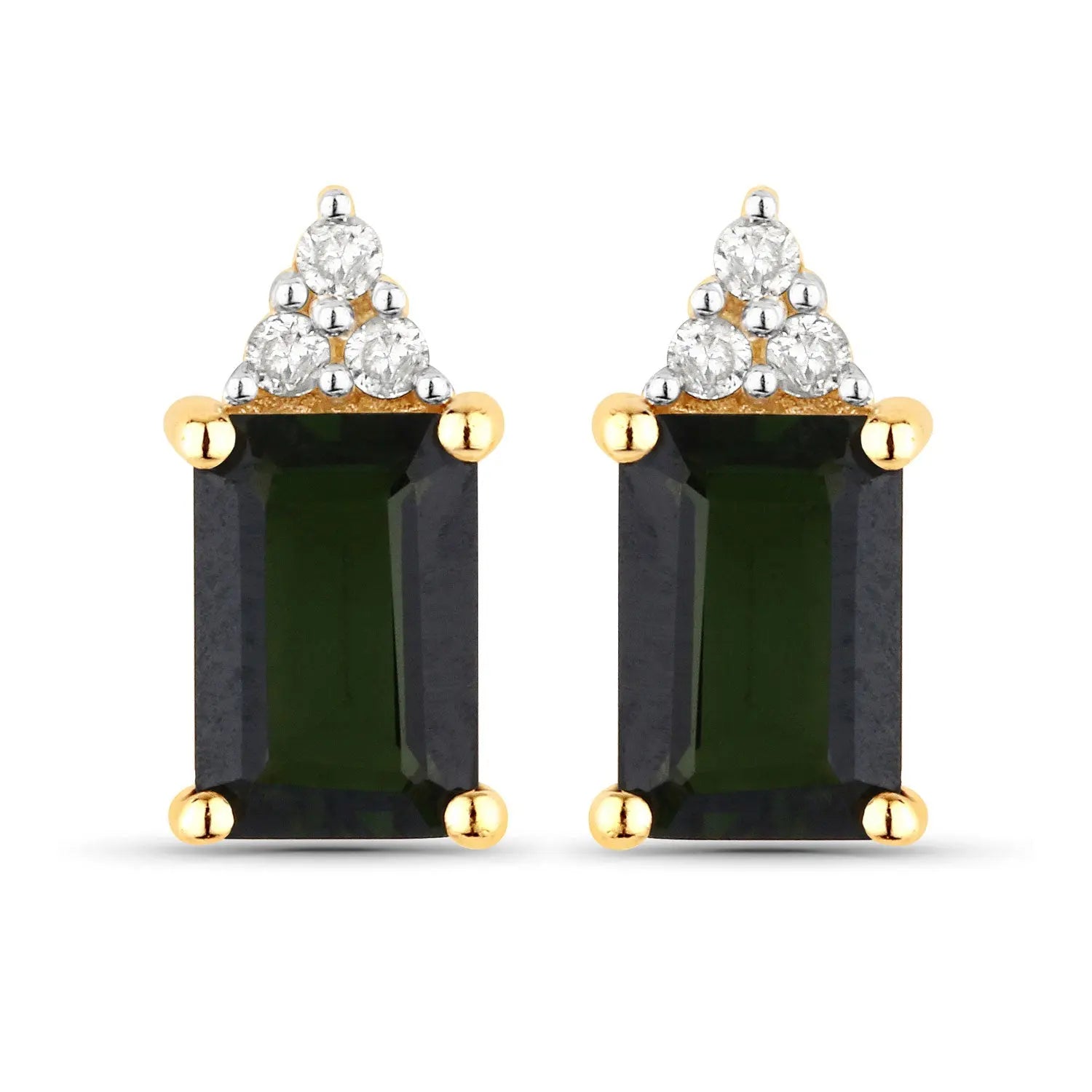 1.25 Carat Genuine Green Tourmaline and White Diamond 14K Yellow Gold Earrings - GOLDISSEYA