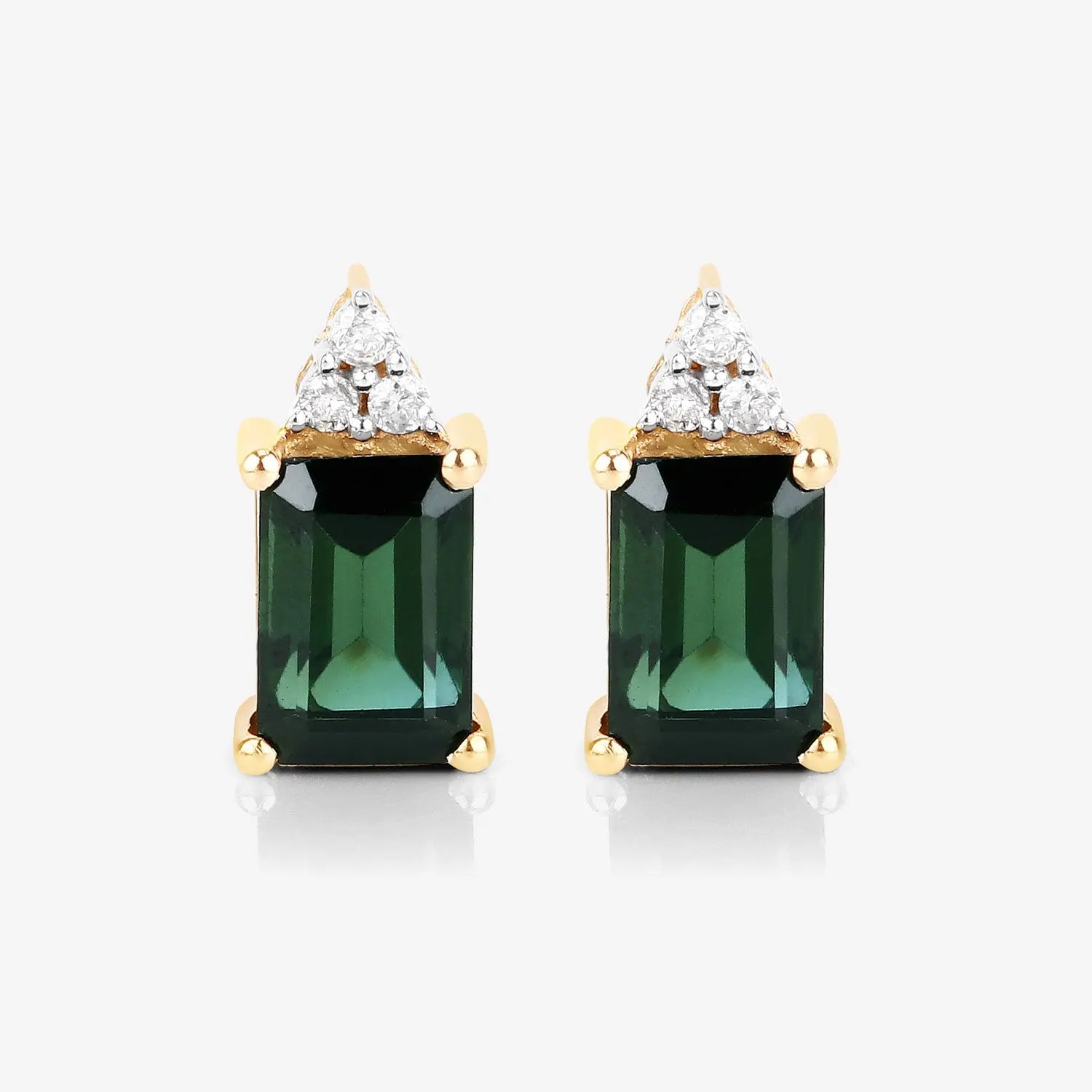 1.25 Carat Genuine Green Tourmaline and White Diamond 14K Yellow Gold Earrings - GOLDISSEYA