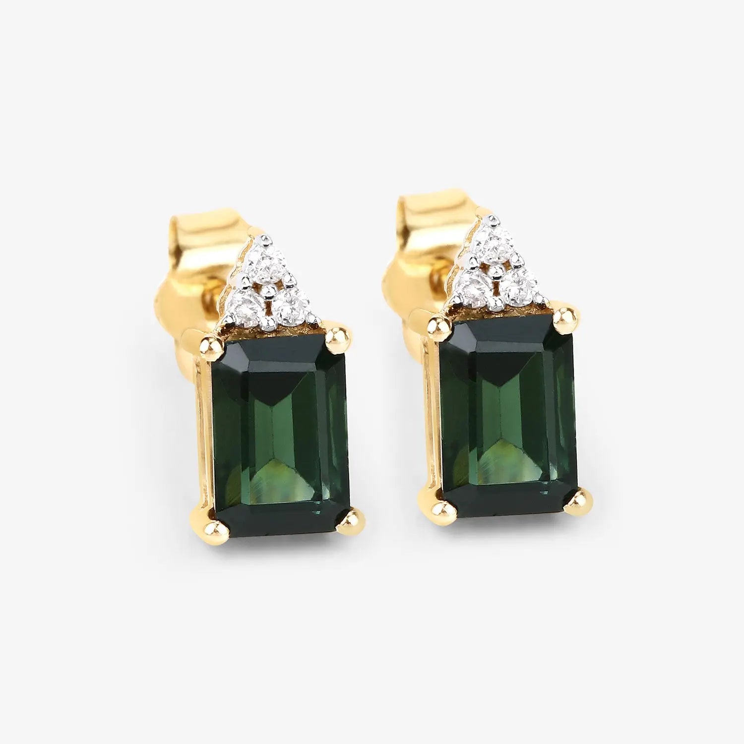 1.25 Carat Genuine Green Tourmaline and White Diamond 14K Yellow Gold Earrings - GOLDISSEYA