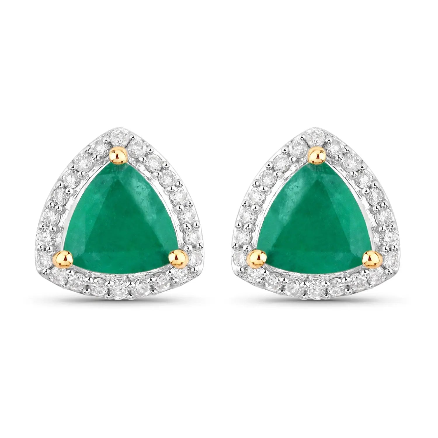 1.27 Carat Genuine Zambian Emerald and White Diamond 14K Yellow Gold Earrings - GOLDISSEYA