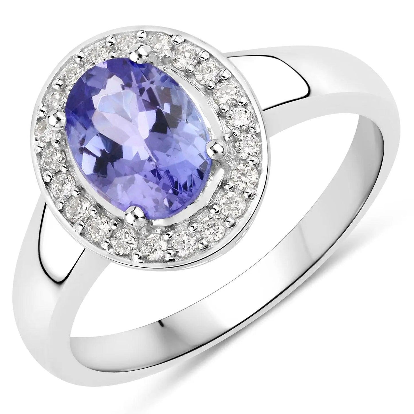 1.32 Carat Genuine Tanzanite and White Diamond 14K White Gold Engagement Ring - GOLDISSEYA