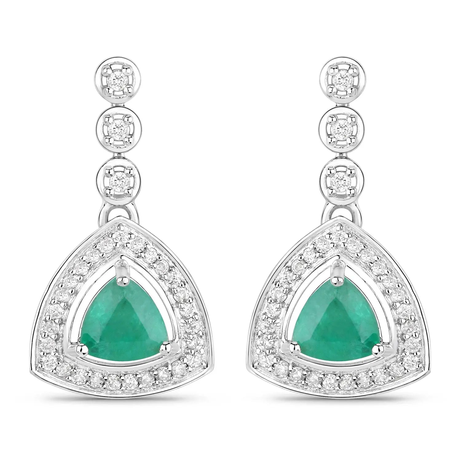 1.39 Carat Genuine Zambian Emerald and White Diamond 14K White Gold Earrings - GOLDISSEYA