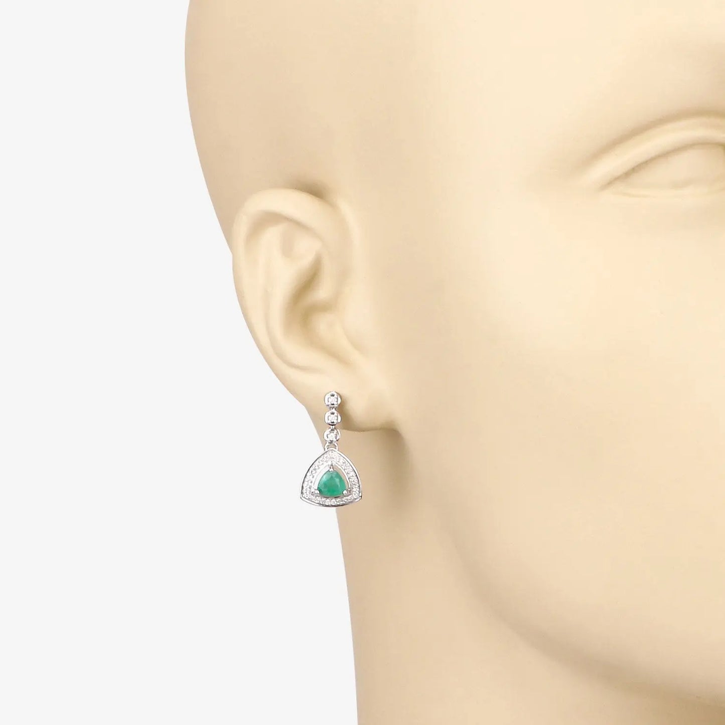 1.39 Carat Genuine Zambian Emerald and White Diamond 14K White Gold Earrings - GOLDISSEYA