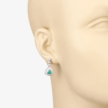 1.39 Carat Genuine Zambian Emerald and White Diamond 14K White Gold Earrings - GOLDISSEYA