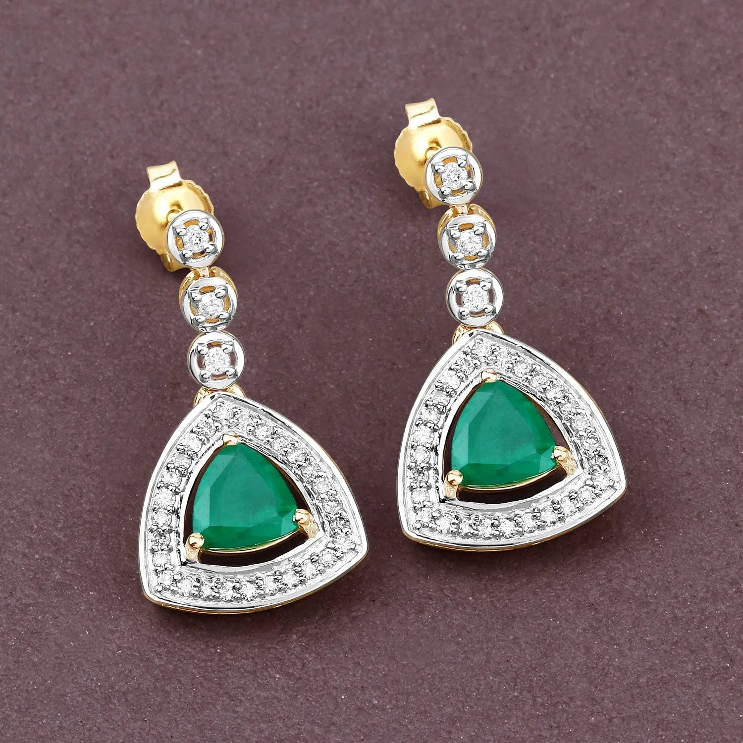 1.39 Carat Genuine Zambian Emerald and White Diamond 14K Yellow Gold Earrings - GOLDISSEYA