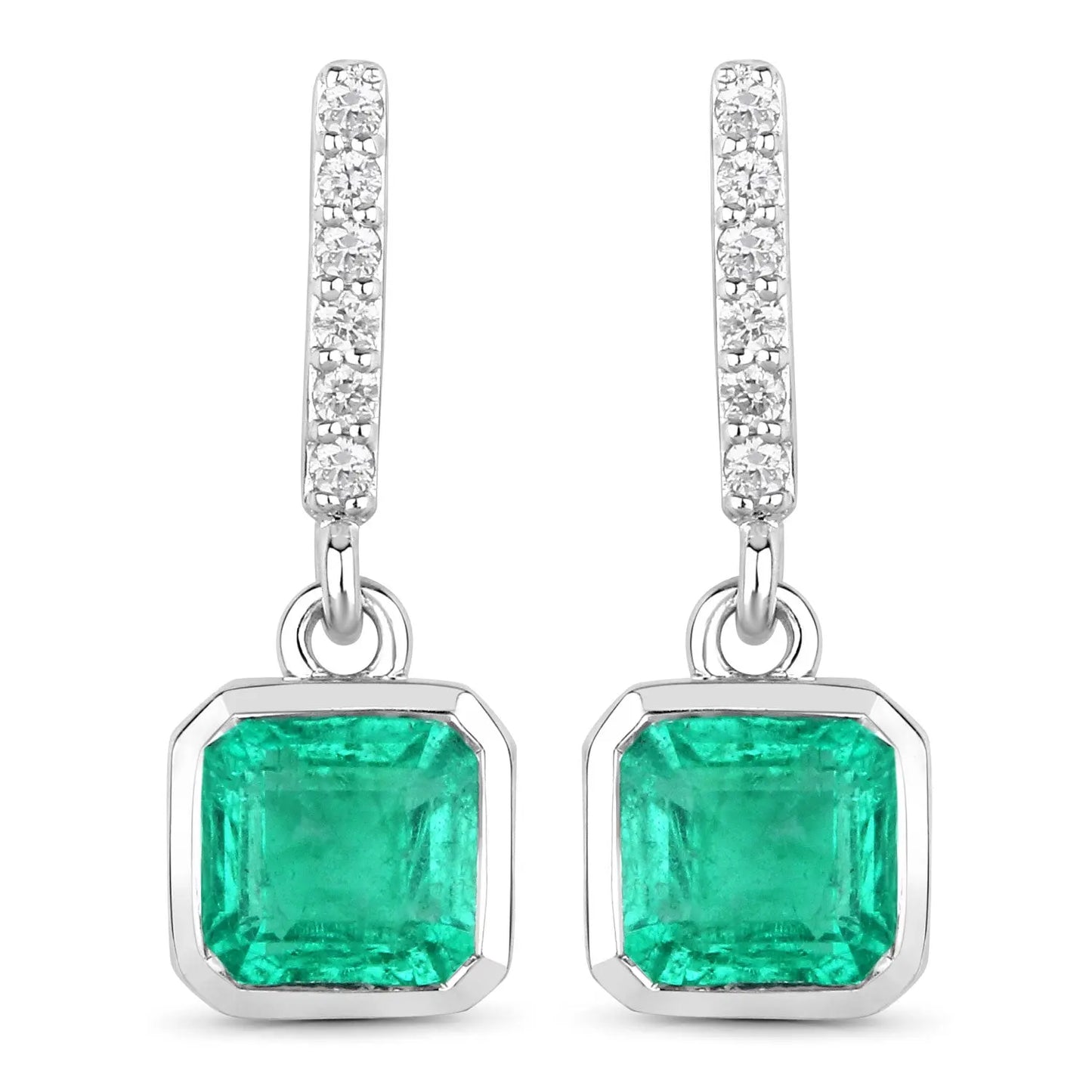 1.48 Carat Genuine Emerald and White Diamond 14K White Gold Earrings - GOLDISSEYA