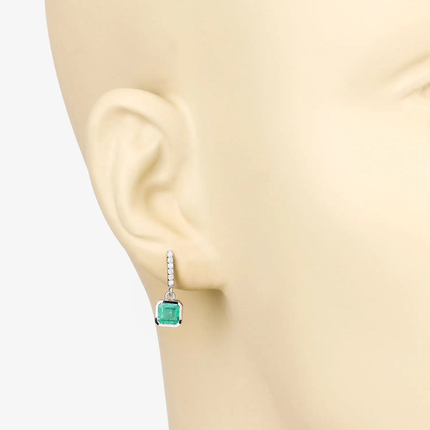 1.48 Carat Genuine Emerald and White Diamond 14K White Gold Earrings - GOLDISSEYA