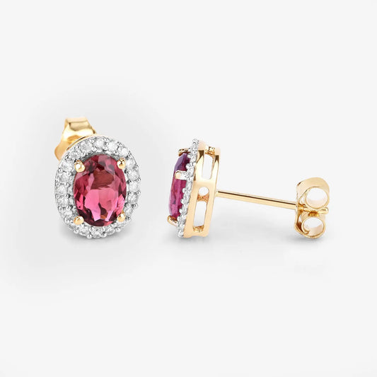 1.64 Carat Genuine Pink Tourmaline and White Diamond 14K Yellow Gold Earrings - GOLDISSEYA