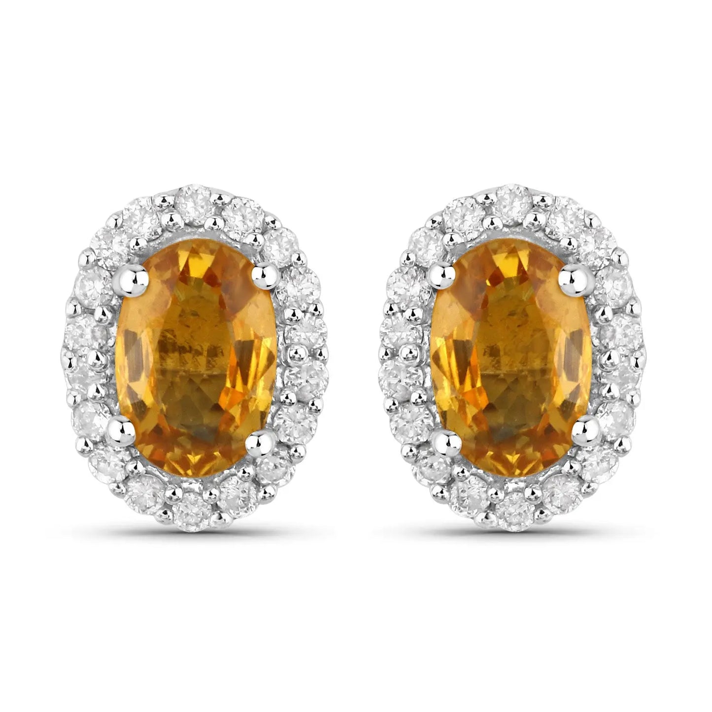 1.66 Carat Genuine Orange Sapphire and White Diamond 14K White Gold Earrings - GOLDISSEYA