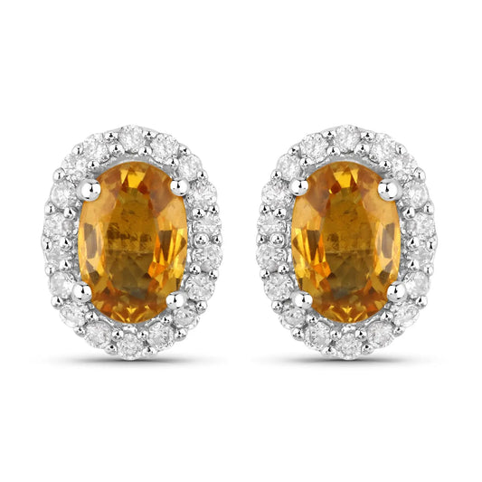 1.66 Carat Genuine Orange Sapphire and White Diamond 14K White Gold Earrings - GOLDISSEYA