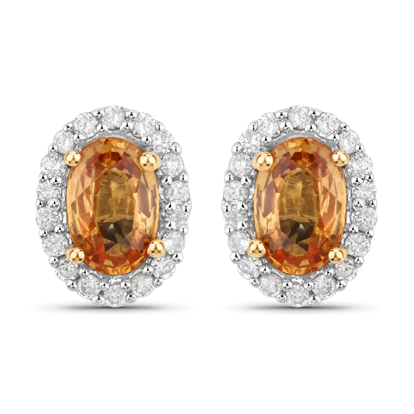 1.66 Carat Genuine Orange Sapphire and White Diamond 14K Yellow Gold Earrings - GOLDISSEYA