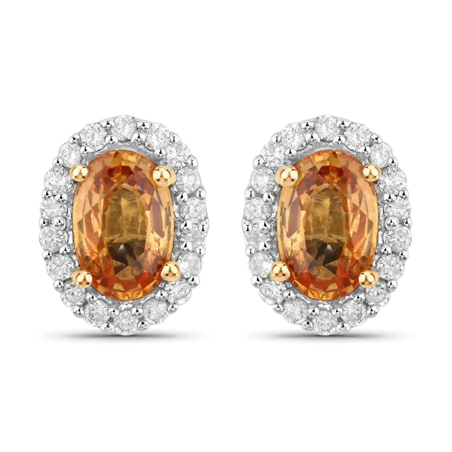 1.66 Carat Genuine Orange Sapphire and White Diamond 14K Yellow Gold Earrings - GOLDISSEYA