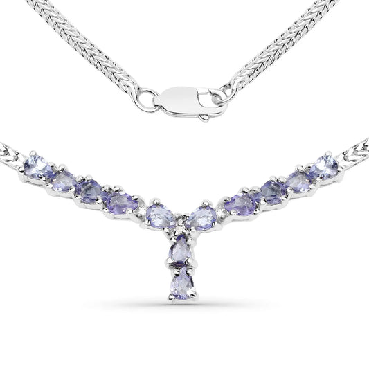 1.69 Carat Genuine Tanzanite and White Diamond .925 Sterling Silver Necklace - GOLDISSEYA