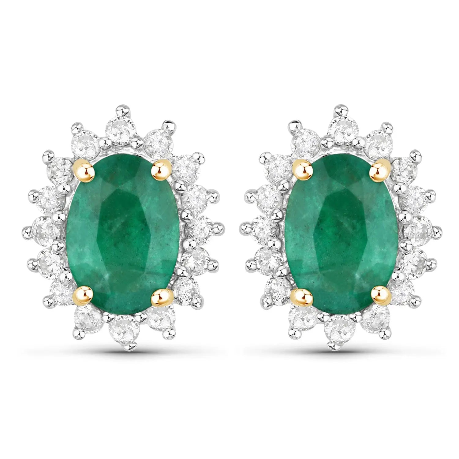 1.86 Carat Genuine Zambian Emerald and White Diamond 14K Yellow Gold Earrings - GOLDISSEYA