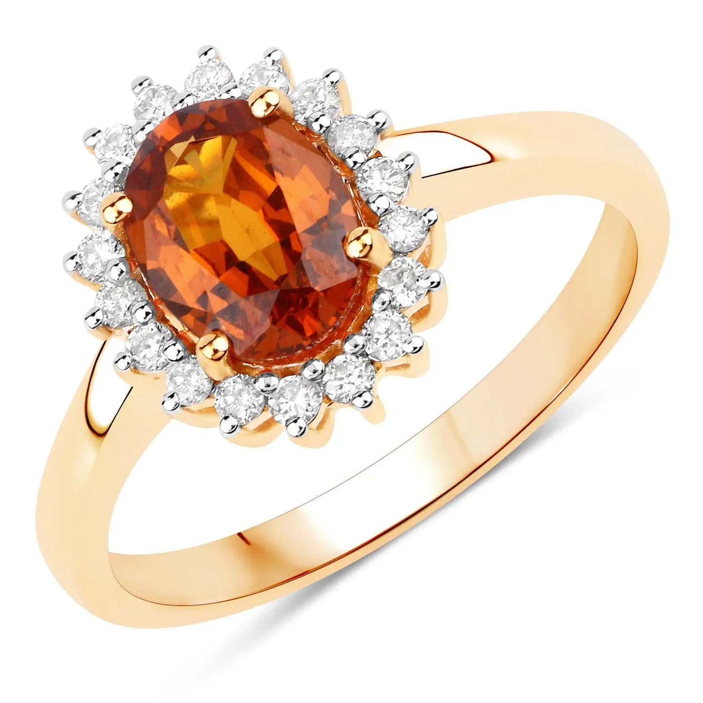 1.87 Carat Genuine Spessartite Garnet and White Diamond 14K Yellow Gold Engagement Ring - GOLDISSEYA