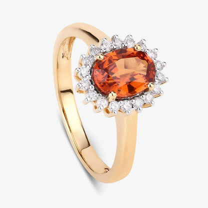 1.87 Carat Genuine Spessartite Garnet and White Diamond 14K Yellow Gold Engagement Ring - GOLDISSEYA