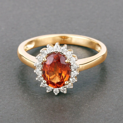 1.87 Carat Genuine Spessartite Garnet and White Diamond 14K Yellow Gold Engagement Ring - GOLDISSEYA