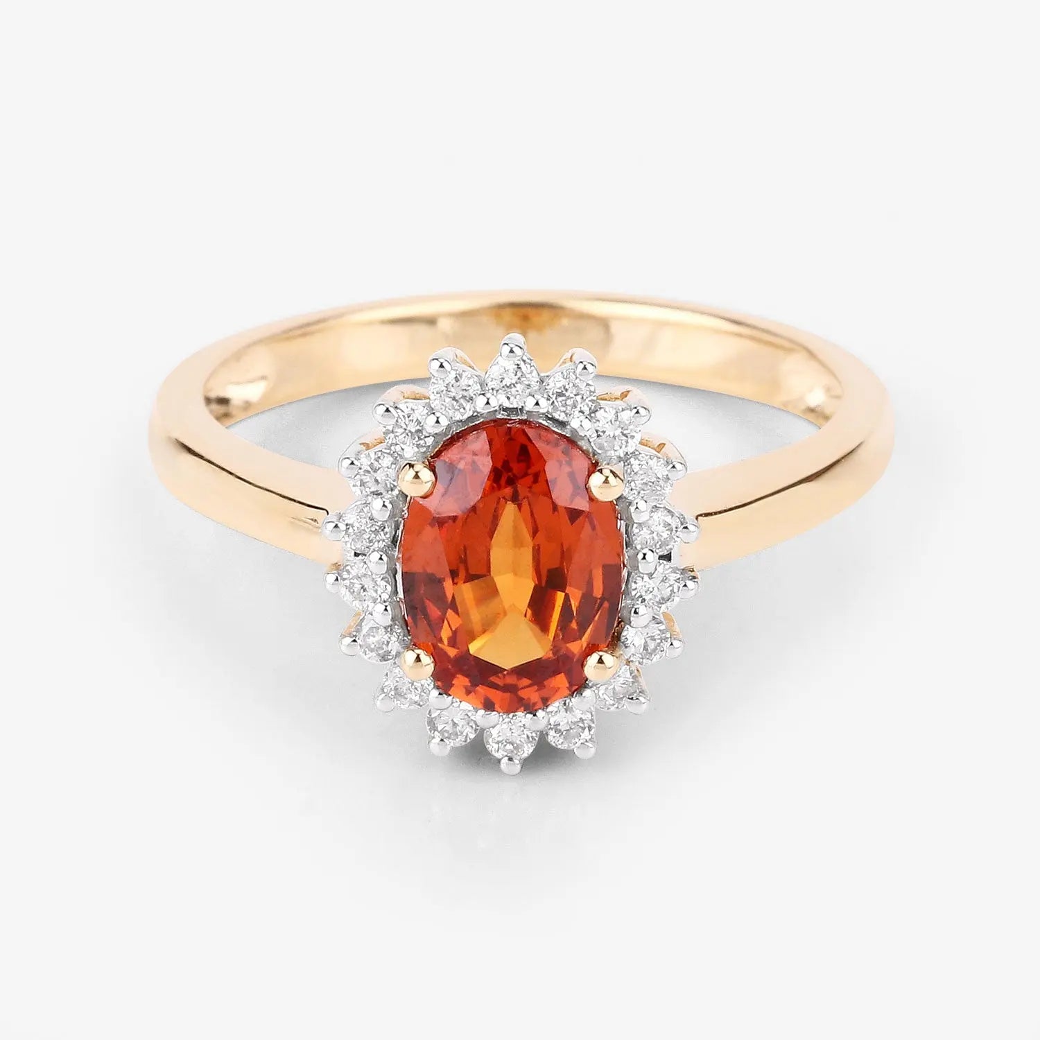 1.87 Carat Genuine Spessartite Garnet and White Diamond 14K Yellow Gold Engagement Ring - GOLDISSEYA