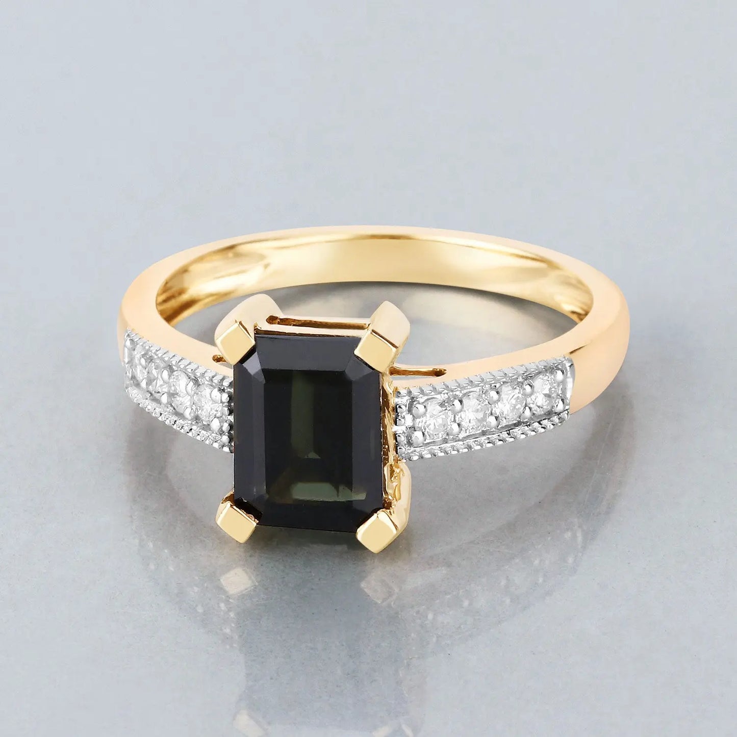 1.91 Carat Genuine Green Tourmaline and White Diamond 14K Yellow Gold Engagement Ring - GOLDISSEYA