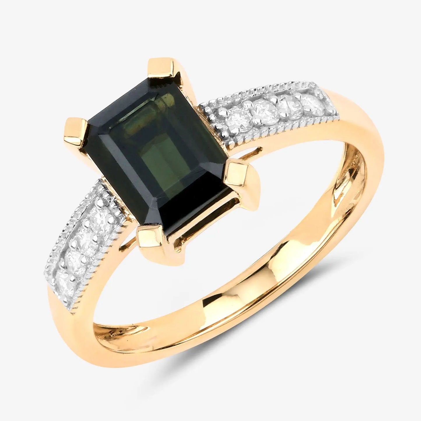 1.91 Carat Genuine Green Tourmaline and White Diamond 14K Yellow Gold Engagement Ring - GOLDISSEYA