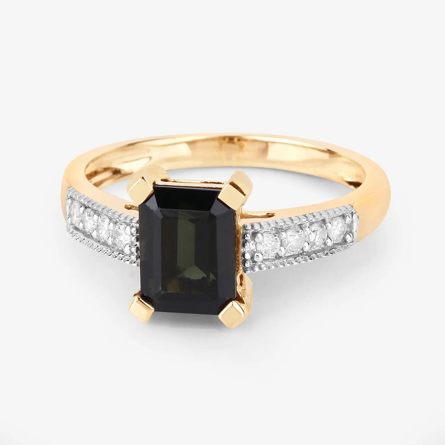 1.91 Carat Genuine Green Tourmaline and White Diamond 14K Yellow Gold Engagement Ring - GOLDISSEYA