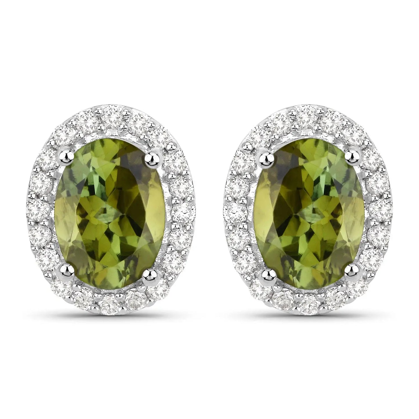 1.92 Carat Genuine Green Tourmaline and White Diamond 14K White Gold Earrings - GOLDISSEYA