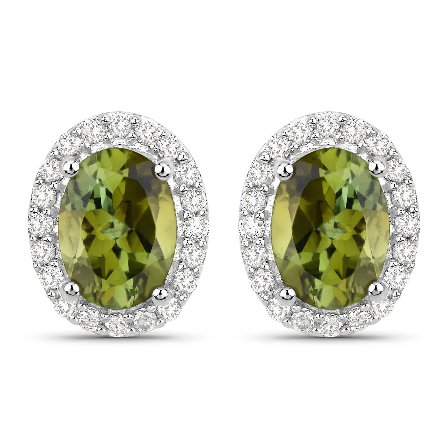 1.92 Carat Genuine Green Tourmaline and White Diamond 14K White Gold Earrings - GOLDISSEYA