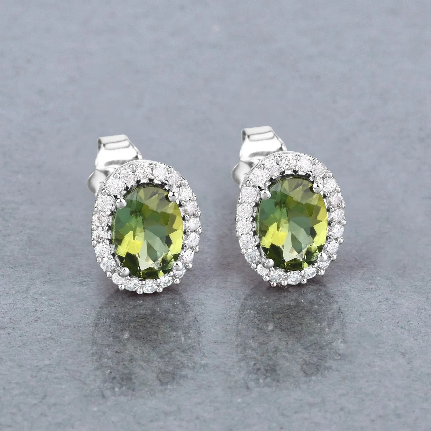 1.92 Carat Genuine Green Tourmaline and White Diamond 14K White Gold Earrings - GOLDISSEYA