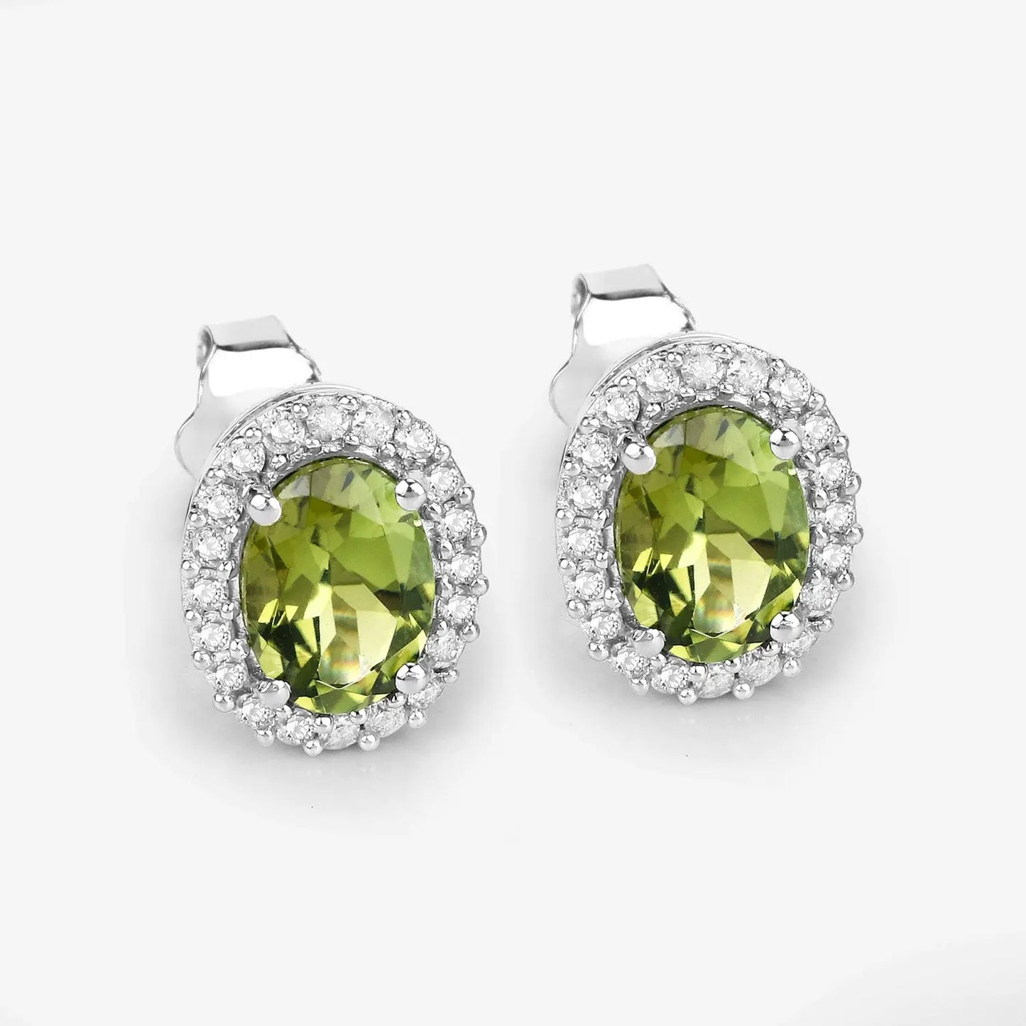 1.92 Carat Genuine Green Tourmaline and White Diamond 14K White Gold Earrings - GOLDISSEYA