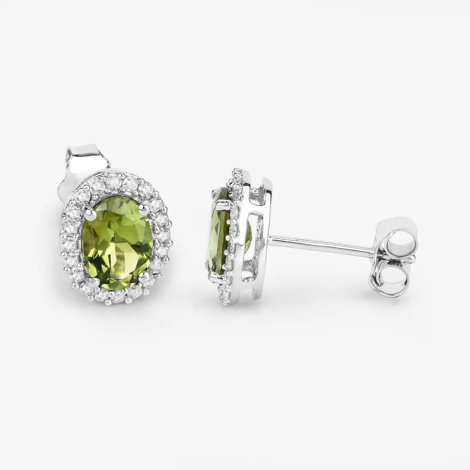 1.92 Carat Genuine Green Tourmaline and White Diamond 14K White Gold Earrings - GOLDISSEYA