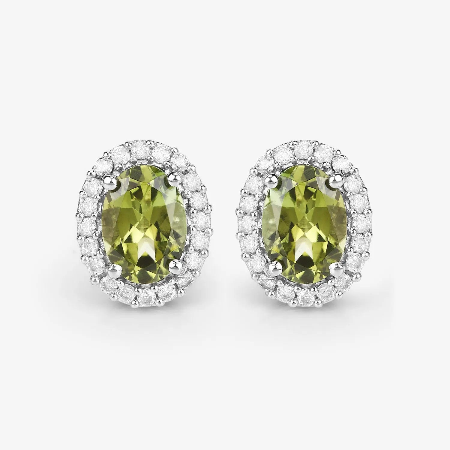 1.92 Carat Genuine Green Tourmaline and White Diamond 14K White Gold Earrings - GOLDISSEYA