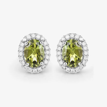 1.92 Carat Genuine Green Tourmaline and White Diamond 14K White Gold Earrings - GOLDISSEYA