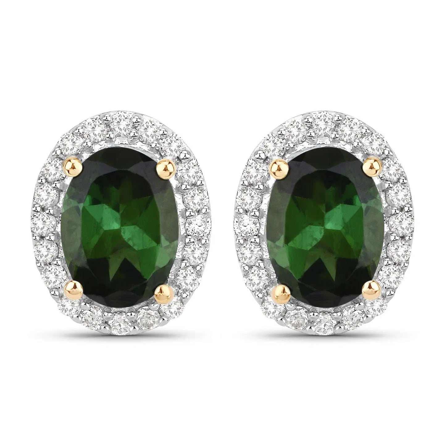 1.92 Carat Genuine Green Tourmaline and White Diamond 14K Yellow Gold Earrings - GOLDISSEYA