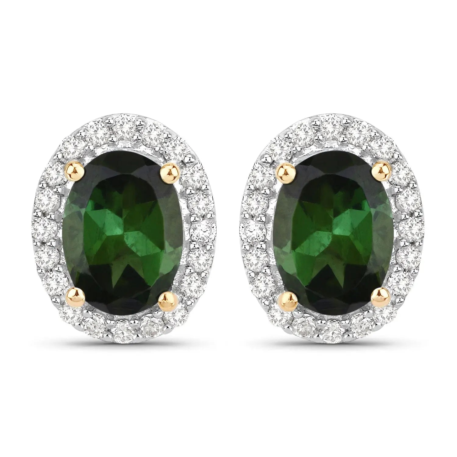 1.92 Carat Genuine Green Tourmaline and White Diamond 14K Yellow Gold Earrings - GOLDISSEYA