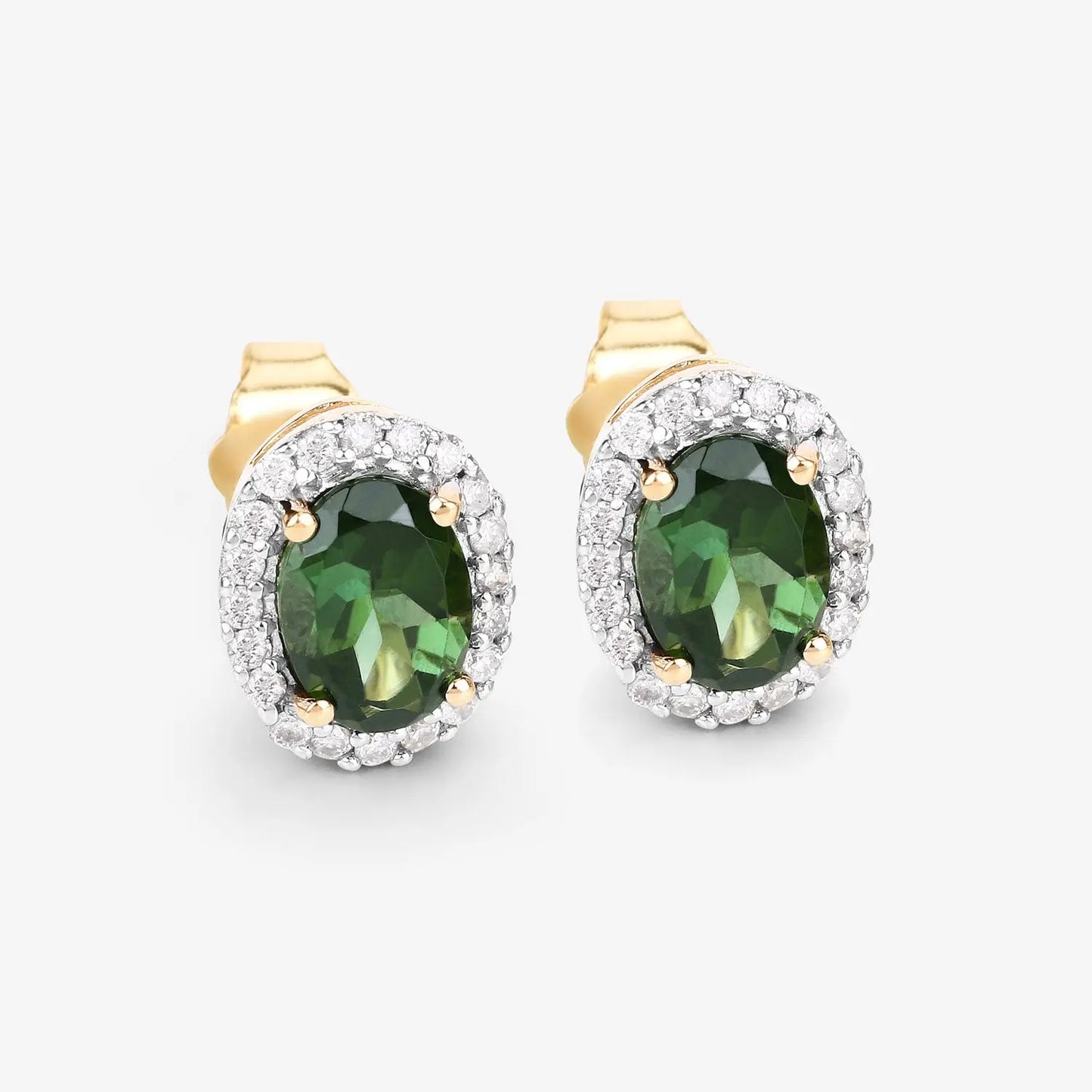 1.92 Carat Genuine Green Tourmaline and White Diamond 14K Yellow Gold Earrings - GOLDISSEYA