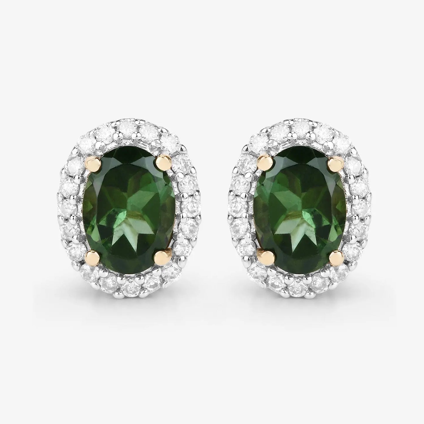 1.92 Carat Genuine Green Tourmaline and White Diamond 14K Yellow Gold Earrings - GOLDISSEYA