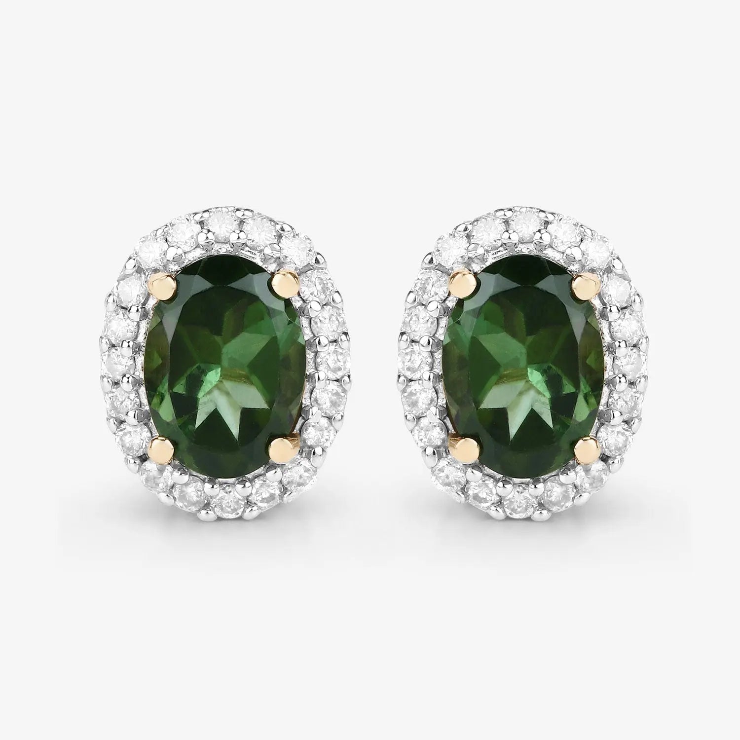 1.92 Carat Genuine Green Tourmaline and White Diamond 14K Yellow Gold Earrings - GOLDISSEYA