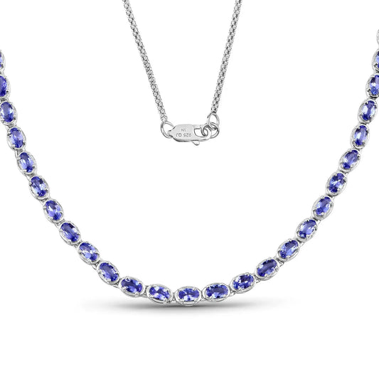 10.00 Carat Genuine Tanzanite .925 Sterling Silver Necklace - GOLDISSEYA