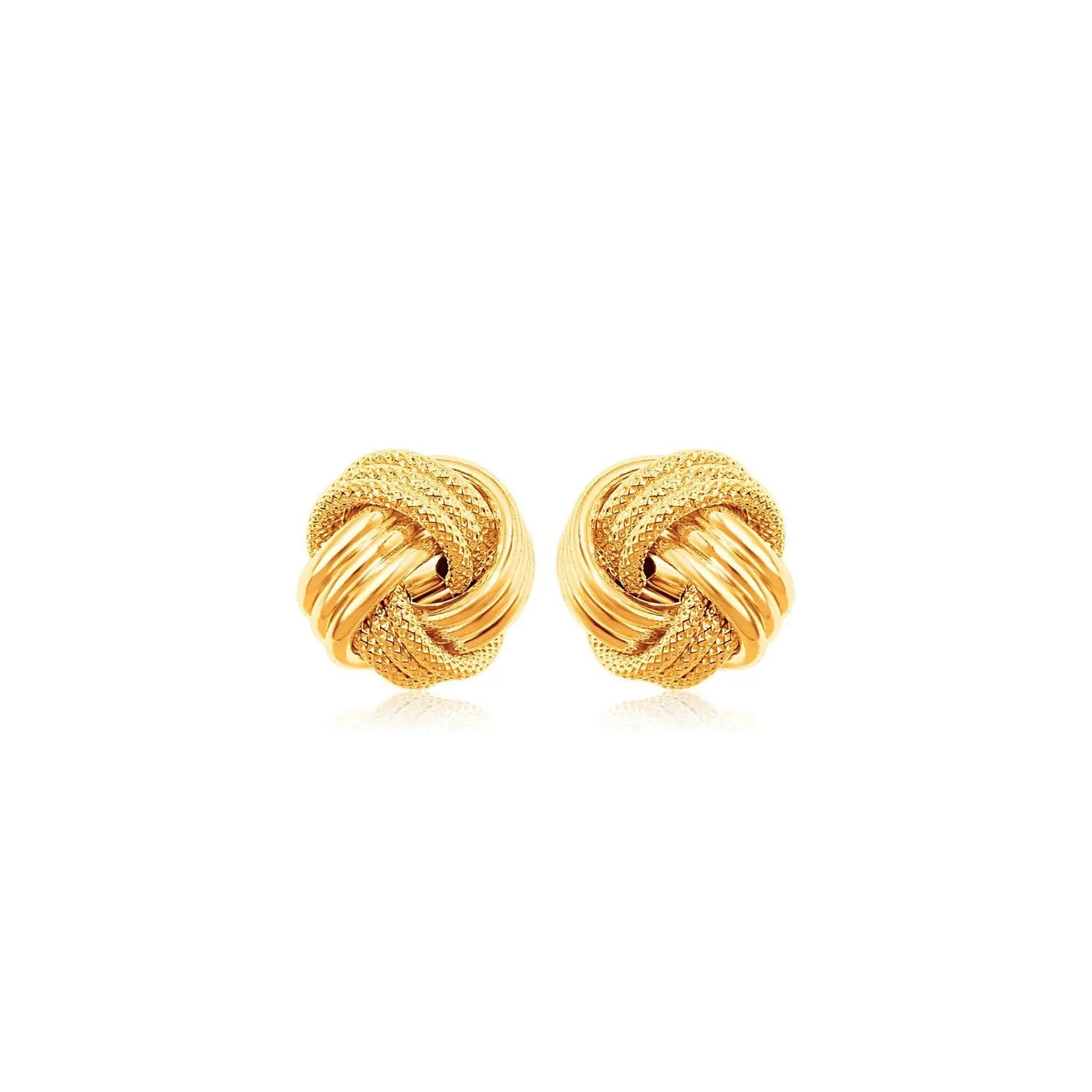 10k Yellow Gold Love Knot with Ridge Texture Earrings 