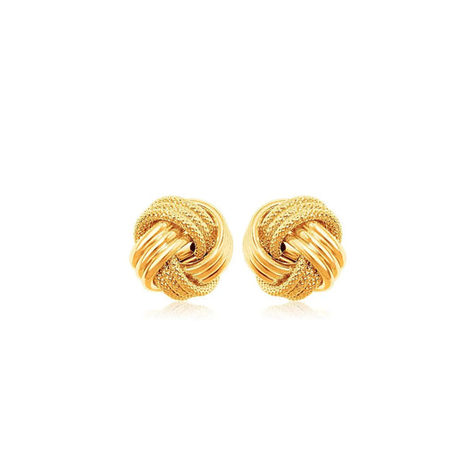 10k Yellow Gold Love Knot with Ridge Texture Earrings 