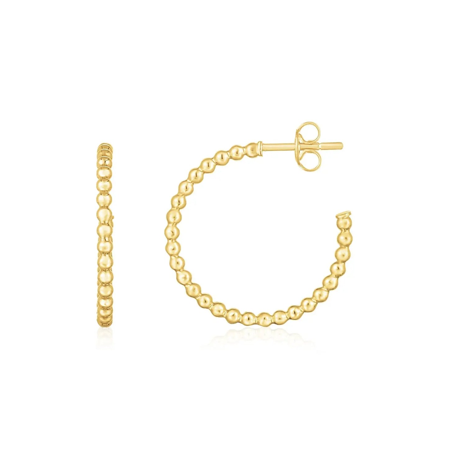 14K Yellow Gold Bead Hoop Earrings 