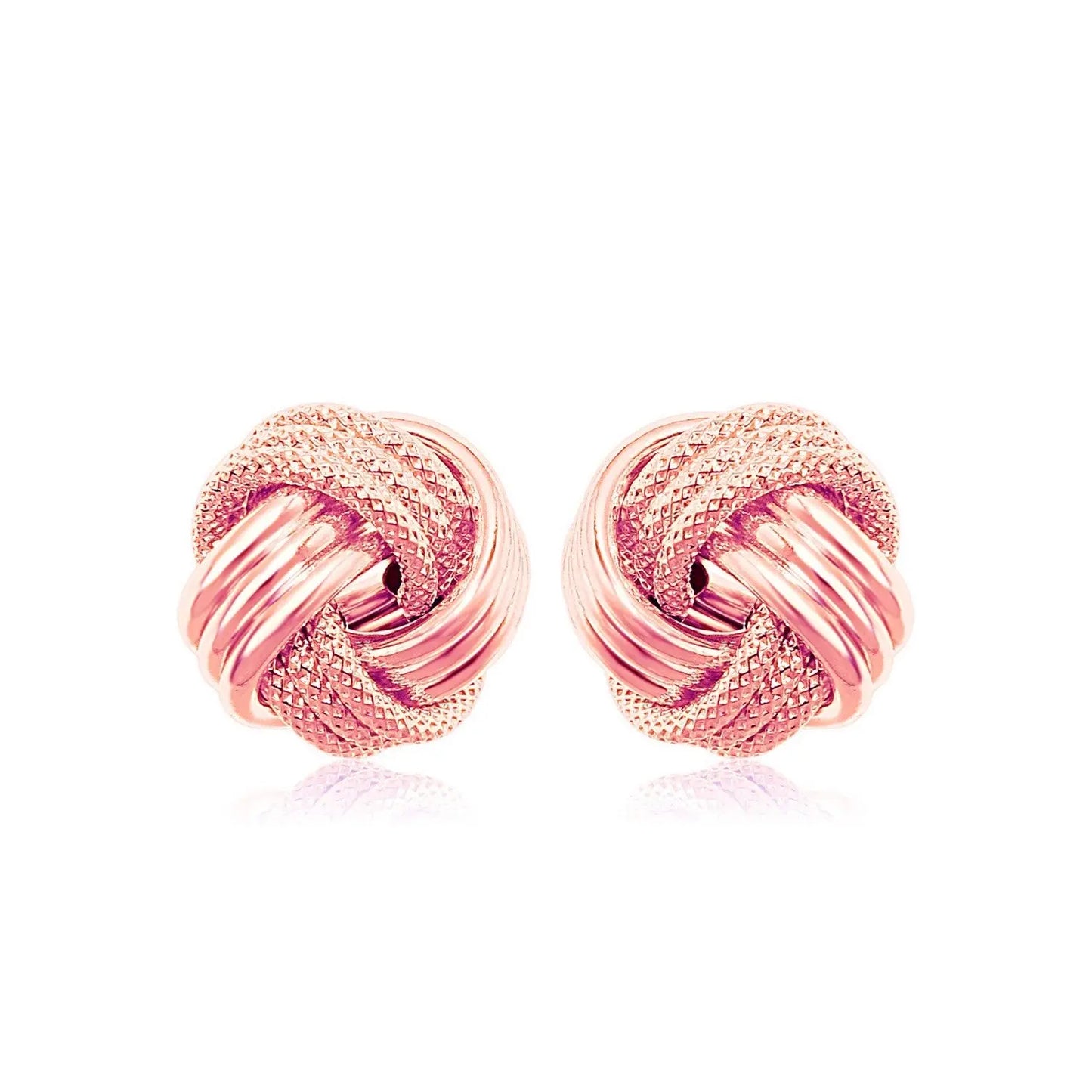 14k Rose Gold Love Knot with Ridge Texture Earrings 