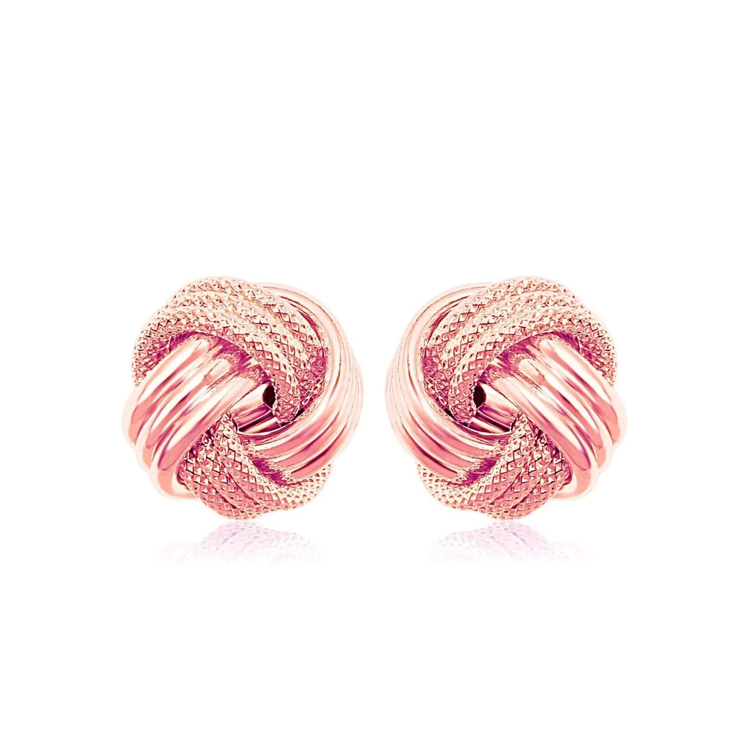 14k Rose Gold Love Knot with Ridge Texture Earrings 