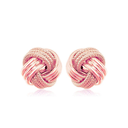 14k Rose Gold Love Knot with Ridge Texture Earrings 