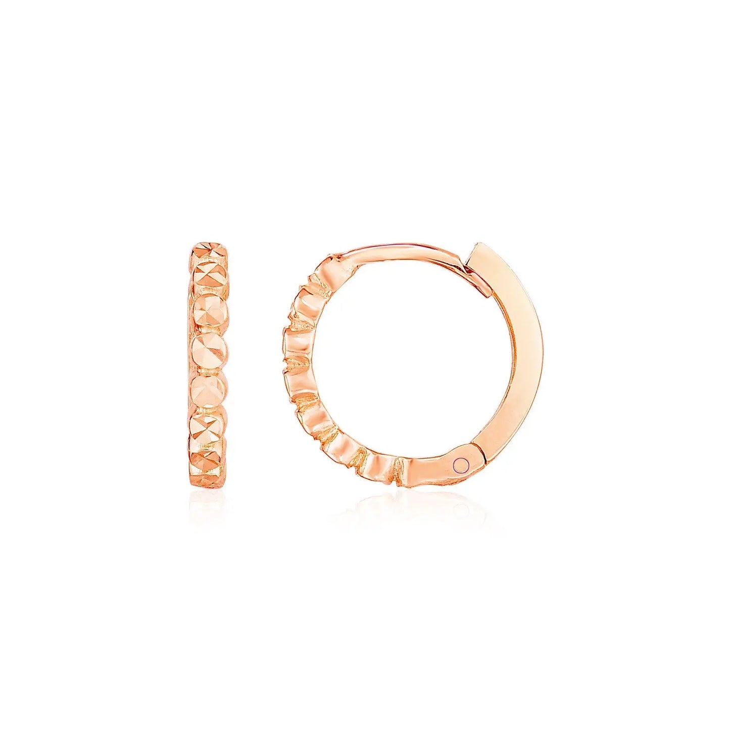 14k Rose Gold Petite Textured Round Hoop Earrings 