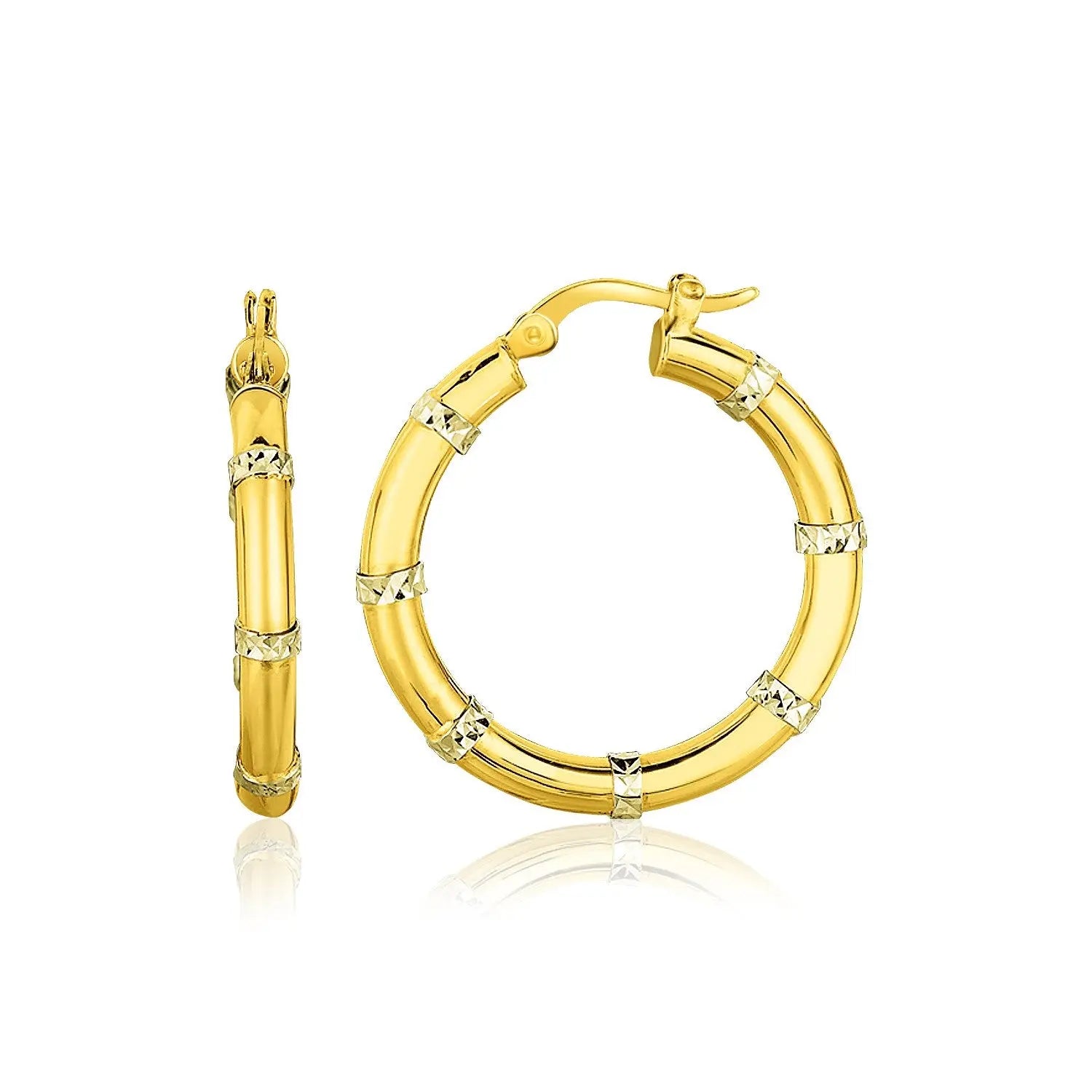 14k Two-Tone Gold Alternate Textured Hoop Earrings 