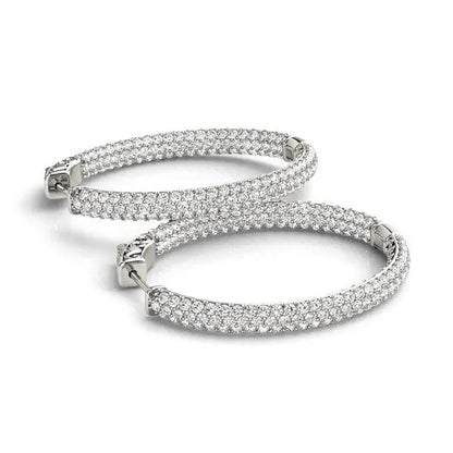 14k White Gold Diamond Hoop Double Sided Three Row Earrings (2 cttw) 